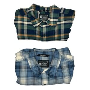2 Carhartt Shirt Mens Flannel Relaxed Fit Button Down Long Sleeve Rugged Flex Lg